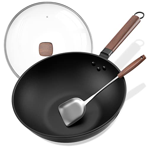 Wok with Lid 13 Inch Carbon Steel